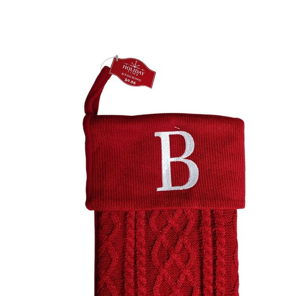 Holiday Time 19 inch Red Knit Embroidered Monogram Initial B Christmas Stocking - Picture 3 of 4
